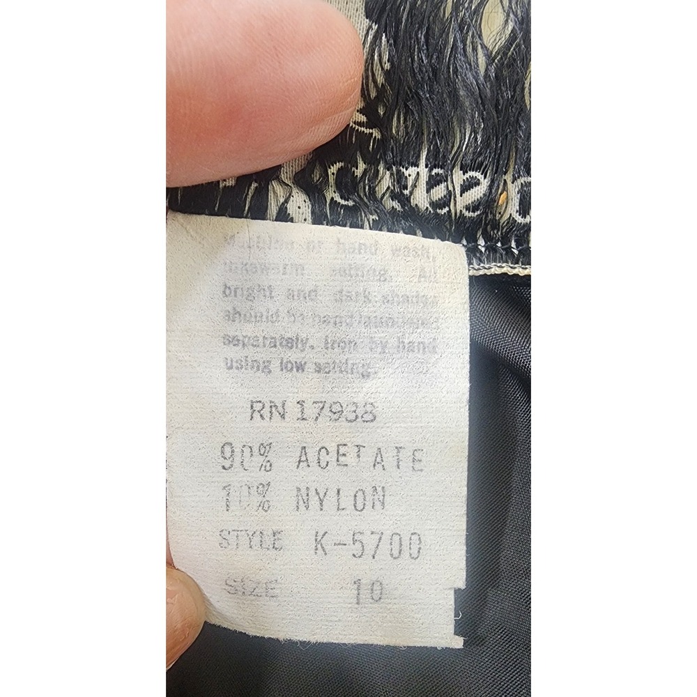 Kenny Classics Vintage Black White Calligraphy Print Maxi Dress Mock Neck Slit - Picture 9 of 9